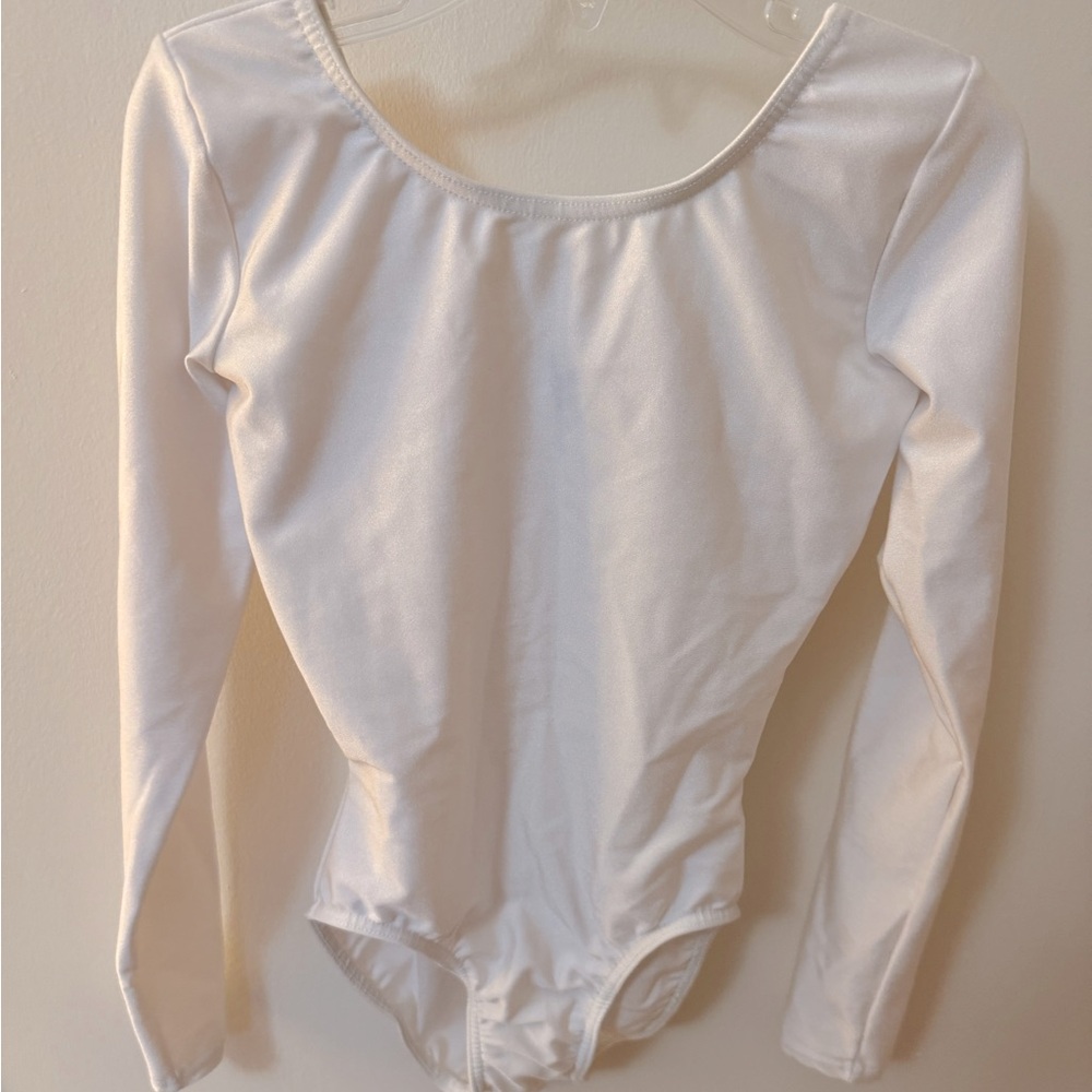 Mondor long sleeve leotard. Kids 8-10. White.